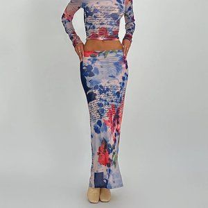 Floral Mesh Maxi Skirt